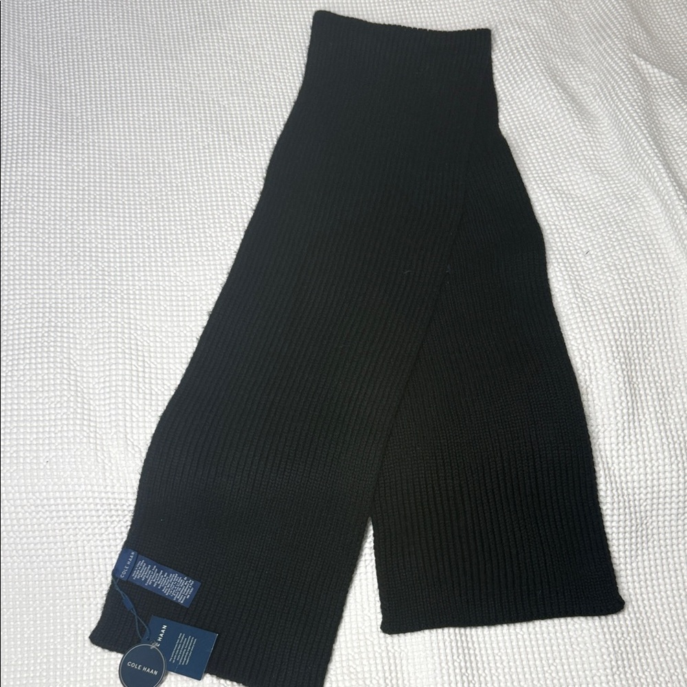 Black Ribbed Knit Cole Haan Scarf - 9x70
